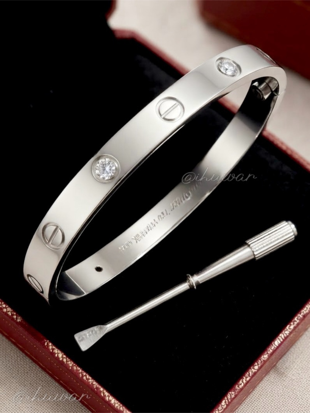 New Silver Stainless Steel Diamond Screw Motif Unisex Bangle & Screwdriver